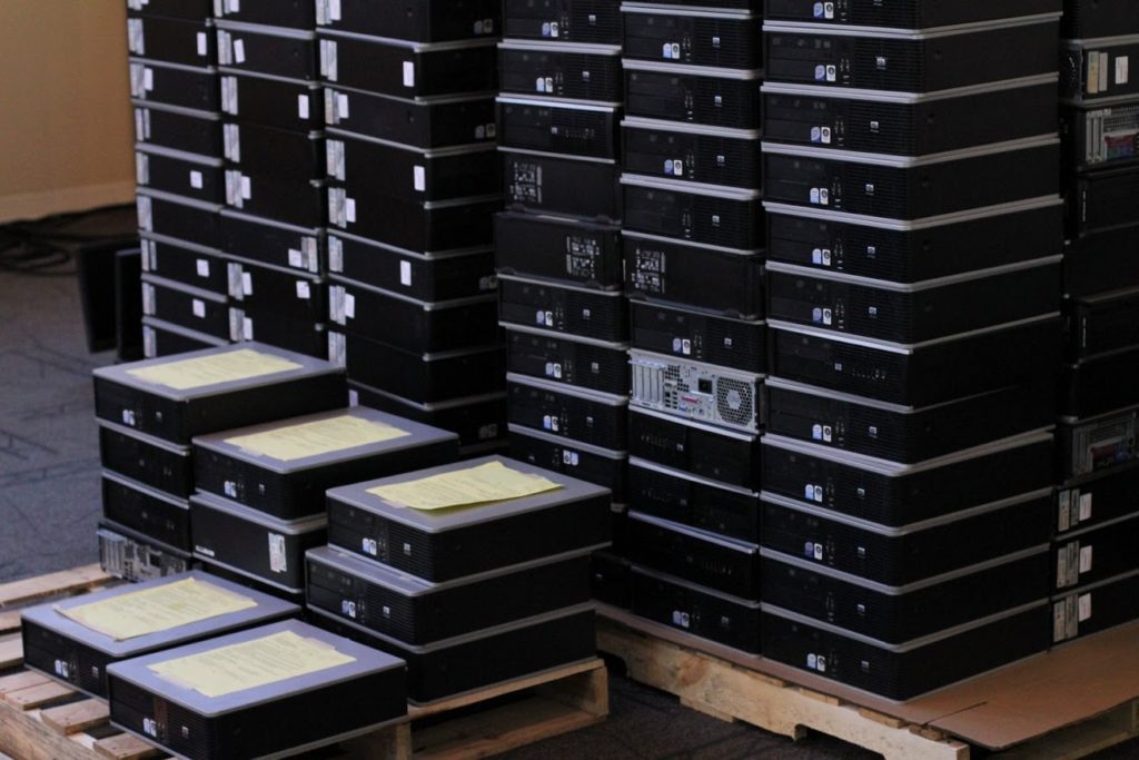 Donated computers ready for processing